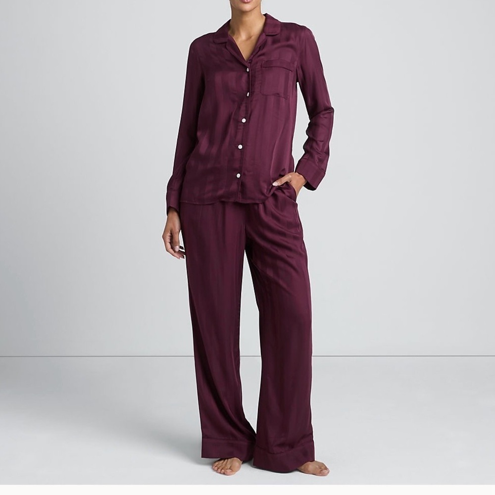 💘LANDSEND Women's Shadow Stripe 2 Piece Pajama Set - Top and Pants - Picture 2 of 3